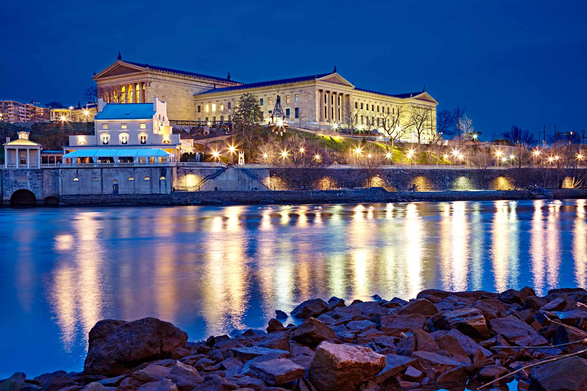 Schuylkill River Trail night scene Philadelphia Art Museum high definition HD professional photography