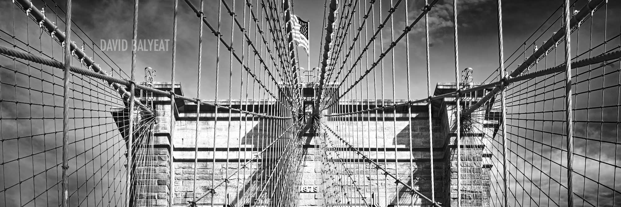 Brooklyn Bridge panoramic black and white New York City circa 1875 high-definition HD professional landscape photography
