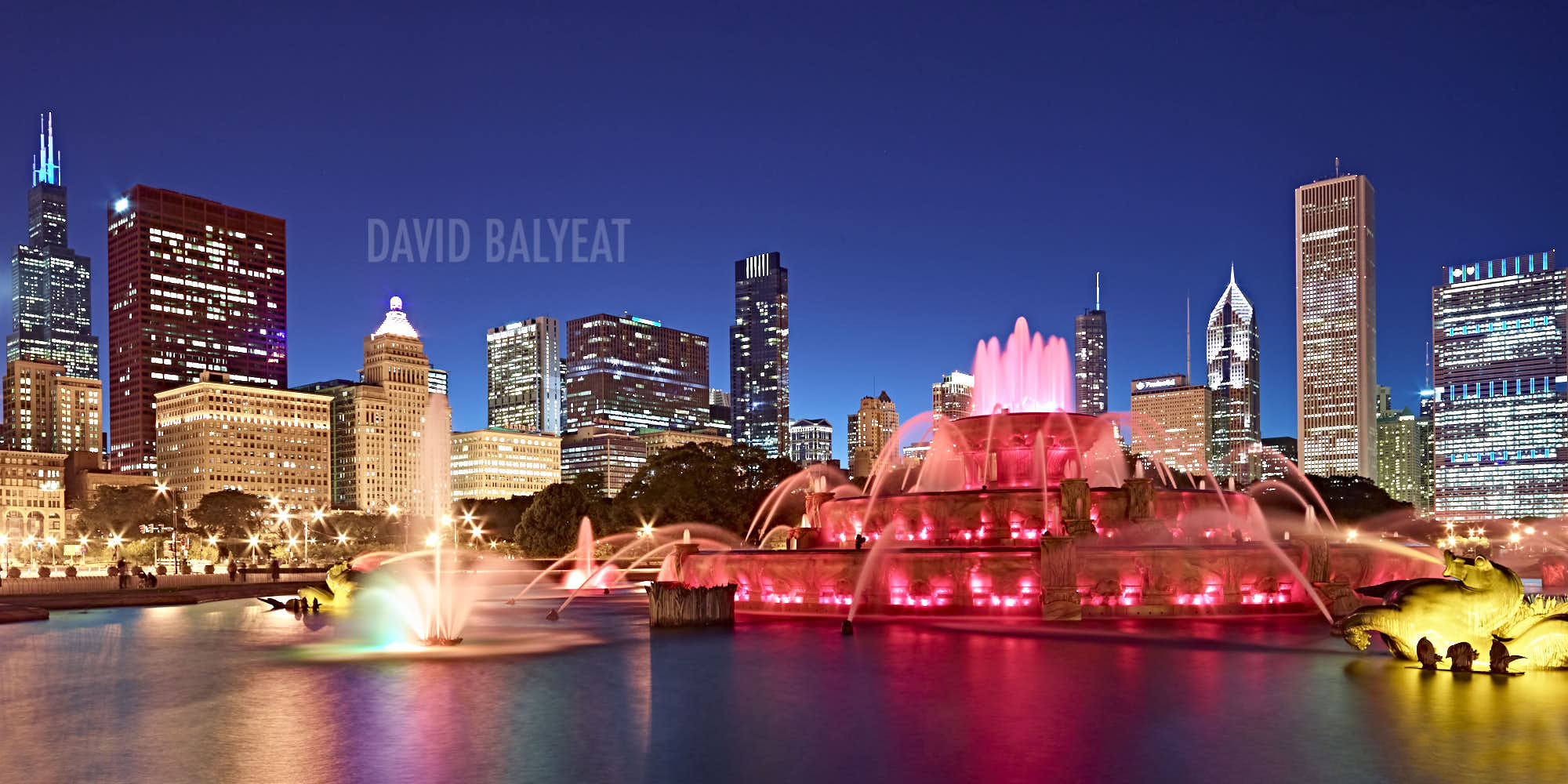 Buckingham Fountain Millennium Park Chicago skyline high-definition HD professional landscape photography