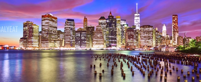 Lower Manhattan New York City skyline panoramic sunset World Trade Center financial district high-definition HD professional landscape photography